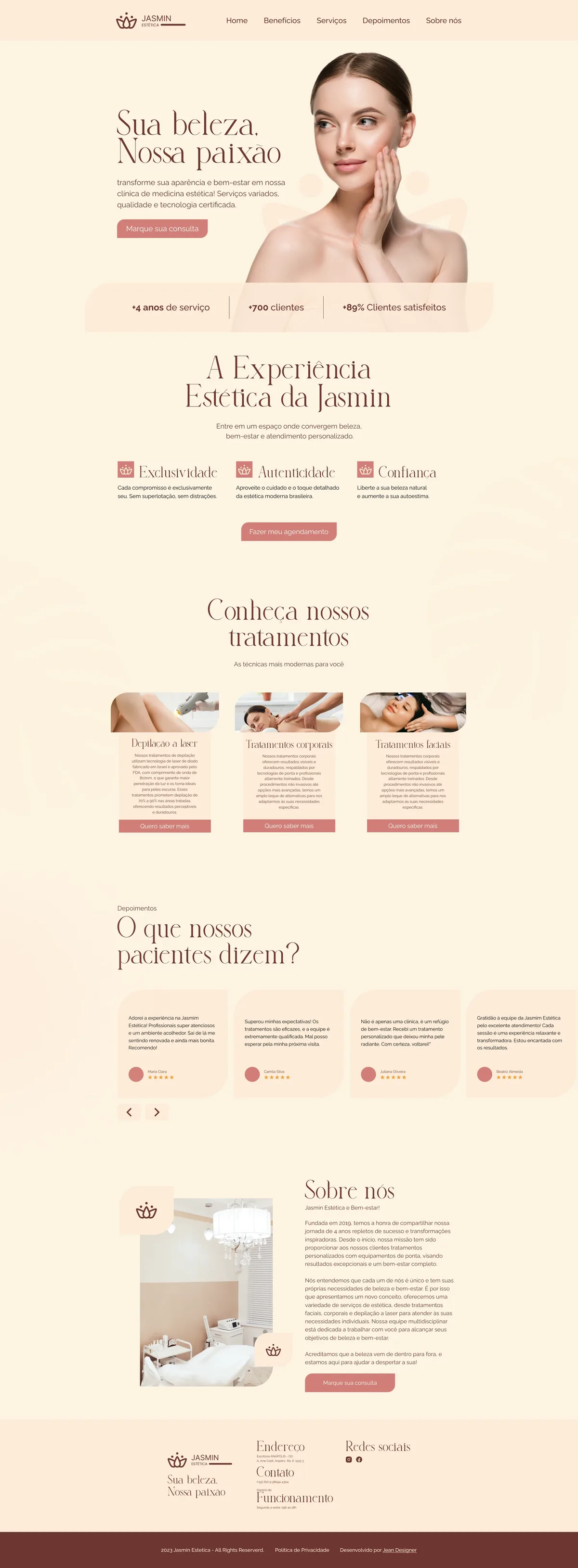 Preview da landing page Jasmin Estética